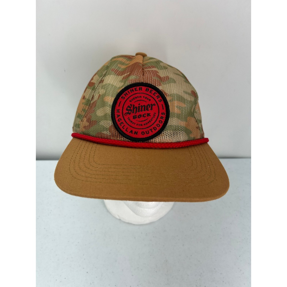 Magellan Outdoors Shiner Bock Beer Camo Trucker Hat Mens Snapback Brown Red Rope